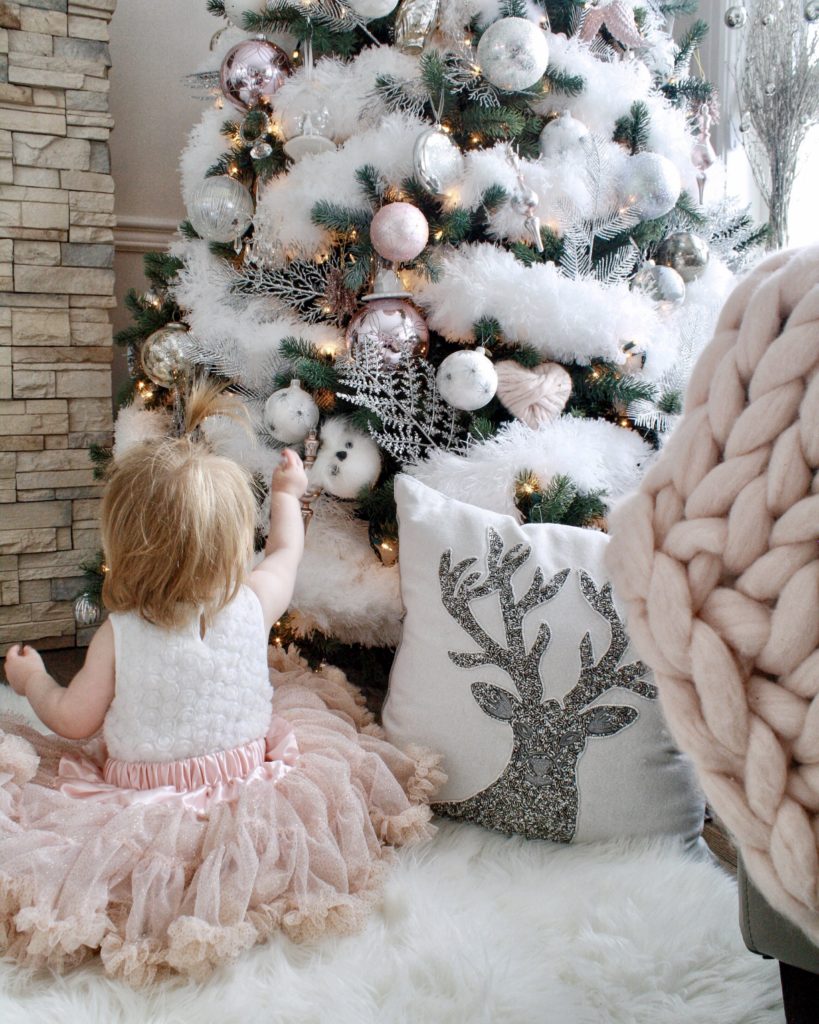 Glam Christmas home decor - white fluffy Christmas tree 