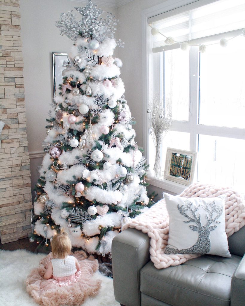 Glam Christmas home decor - white and pink Christmas tree