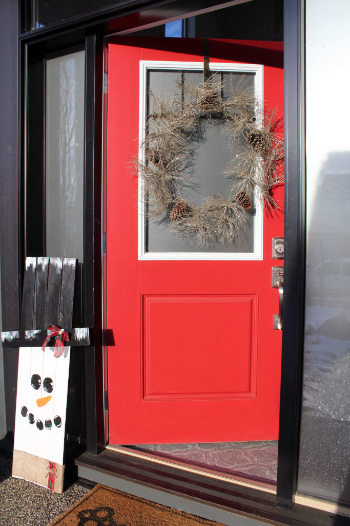 Red front door - Glam Christmas home decor