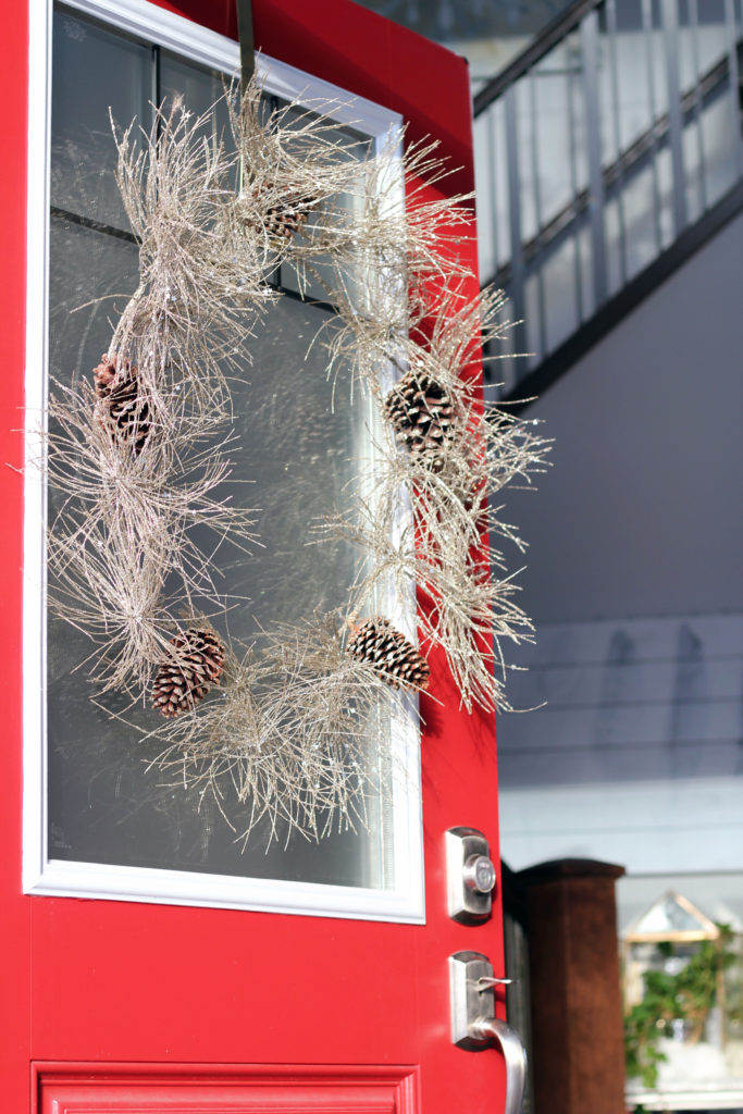 Welcoming red front door - Glam Christmas home decor
