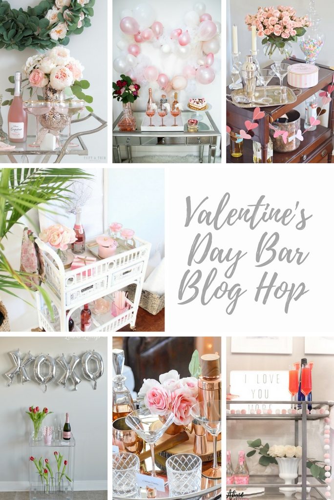 Valentine’s Day bar blog hop featuring seven talented bloggers showcasing their pretty-in-pink romantic bar cart styles