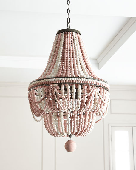 Pink wooden beaded chandelier - Pink wood bead chandelier