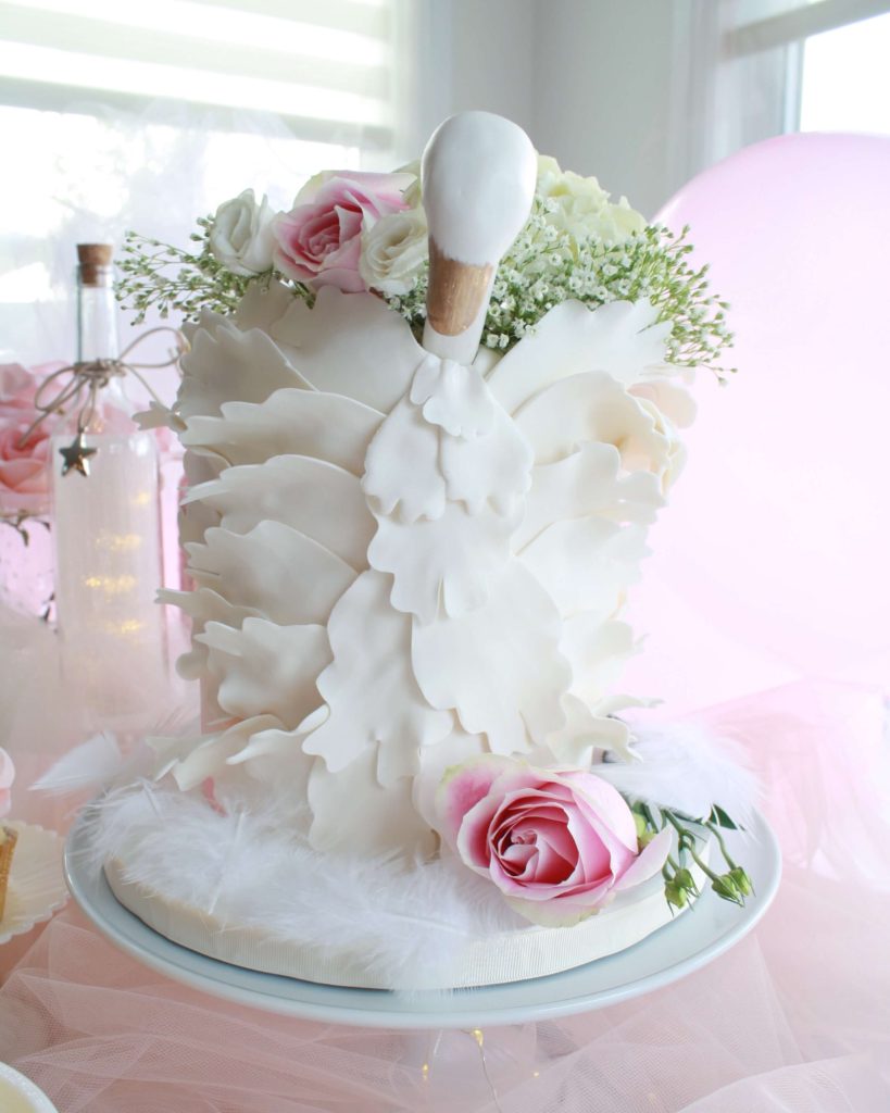 White feathered custom swan birthday cake - Kids Birthday Party Inspiration - Girls Birthday Party Ideas