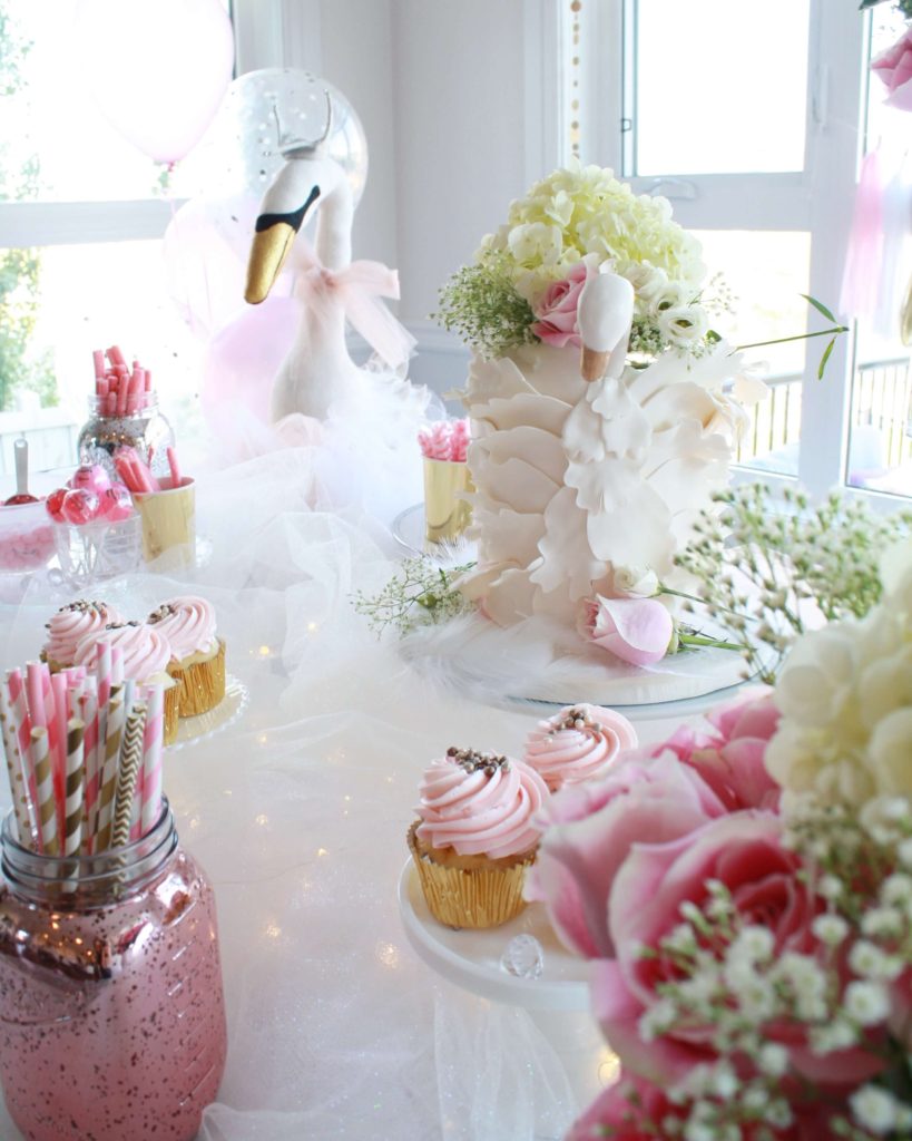 Swan princess birthday party dessert table - Kids Birthday Party Inspiration - Girls Birthday Party Ideas