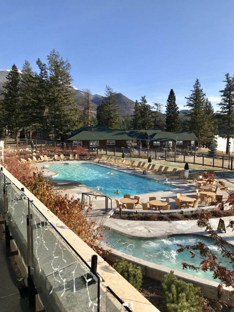 Taking in the heated outdoor pool at Jasper Park Lodge during the Christmas in November event
