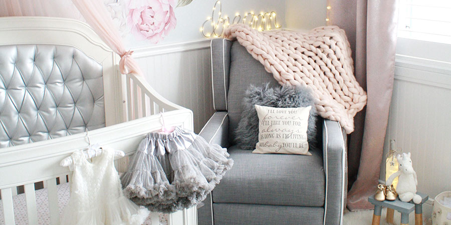 Glamorous pink and gray nursery for baby girl