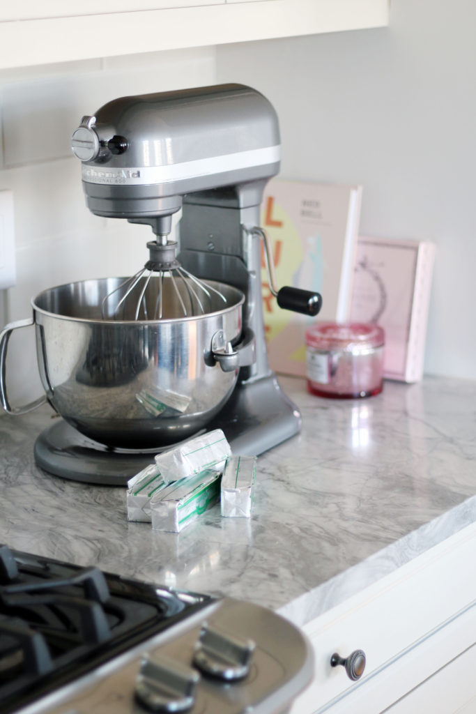 Kitchenmaid Stand Mixer to make pink Christmas tree cupcakes - easy, fun, glam Christmas baking - cute cupcakes that look like snowy Christmas trees! 