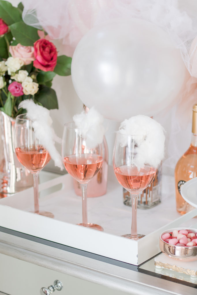 Cotton candy rosé cocktail - Chandeliers and Champagne Valentine's Day bar styling 