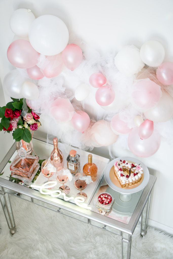Beautiful Valentine's Day bar styling with tulle and balloon heart. Pretty and pink bar details. 