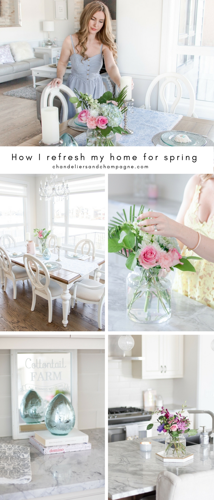 How I refresh my home for spring - tips on how to refresh your home, kitchen and dining table for a new season. Bright white homes. Easter decor. 