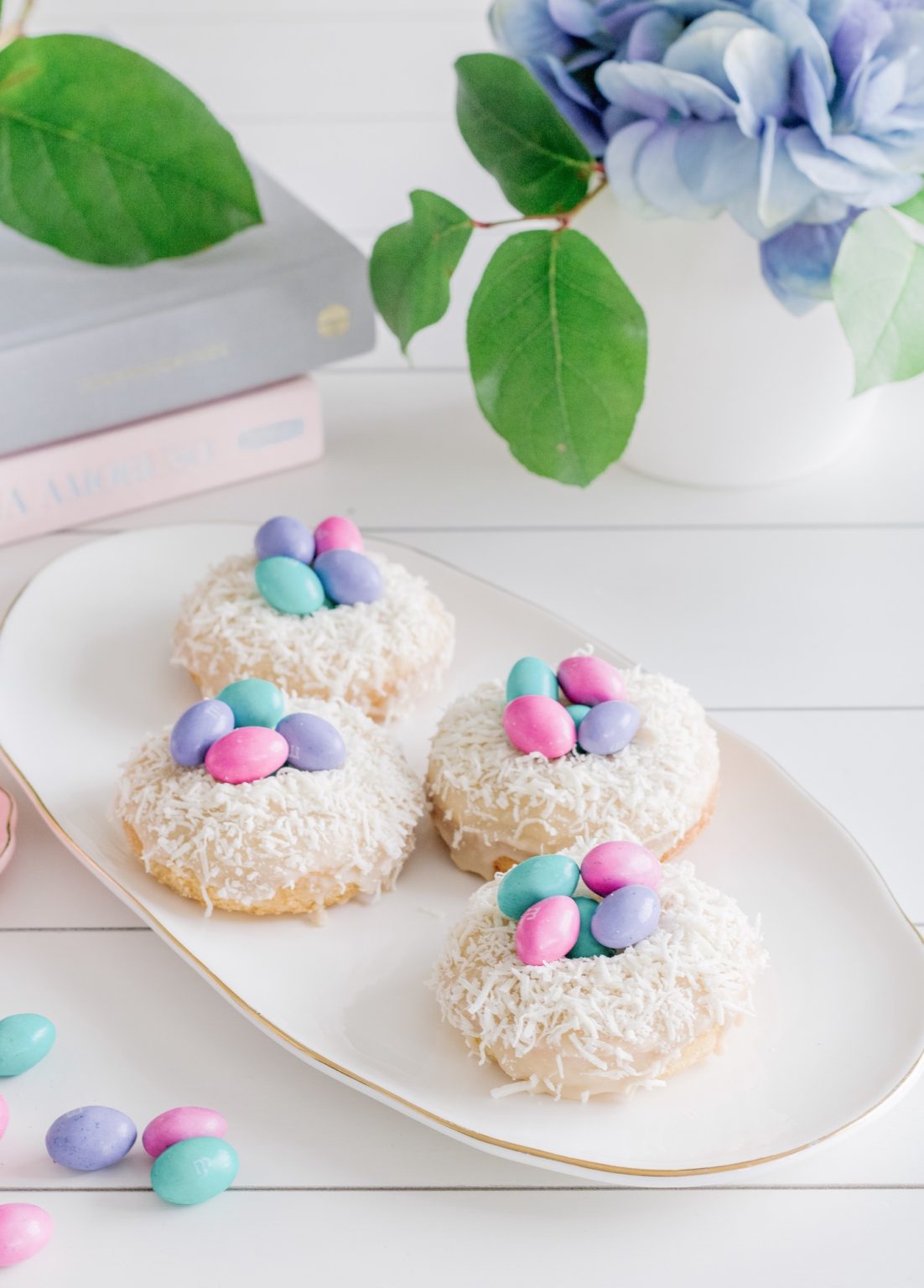 Mini Eggs Bird Nest Easter Donuts - Chandeliers and Champagne