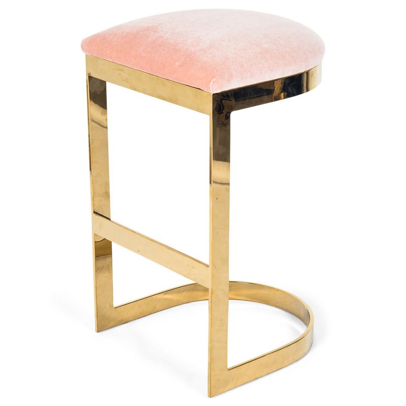 Millennial pink velvet and gold bar stool - Pink Kitchen Accessories - Blush Pink kitchen decor