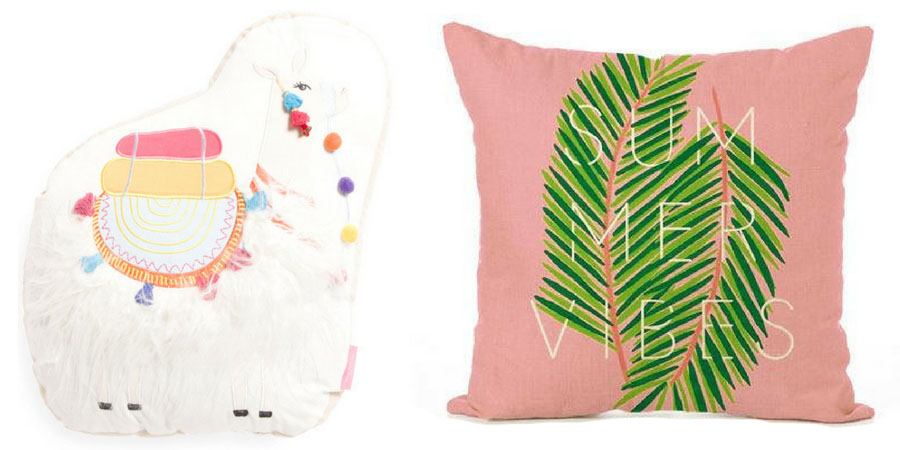 75 Cute Summer Pillows that Wow in 2018 - pink palm frond good vibes pillow - fuzzy llama pom pom cushion