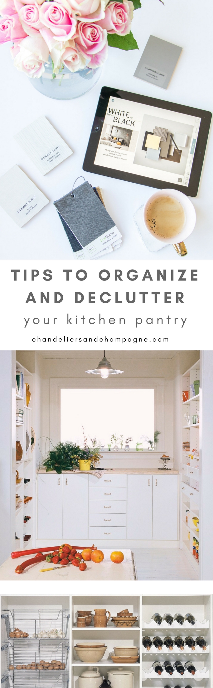 Tips to organize and declutter your kitchen pantry - 3 Easy steps to declutter and organize your walk-in pantry - Bright white kitchen pantries