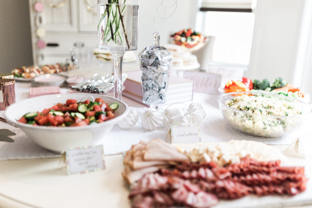 Food spread at bridal shower • Floral Bridal Shower • Gossip Girl Bridal Shower 