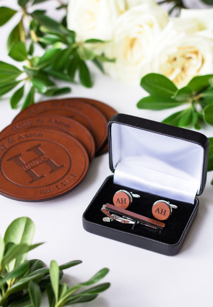 Father’s Day gift ideas for the one-of-a-kind Dad - Custom leather CraftiveStudios leather cufflinks, tie clip and coasters