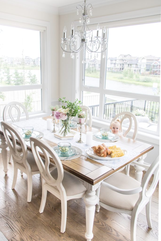 Father's Day table setting - Recipe for Rotisserie Apple Wood Smoked Chicken and Hickory Smoked Sea Salt Corn using the Wood Chip Smoking Grill Gift Set