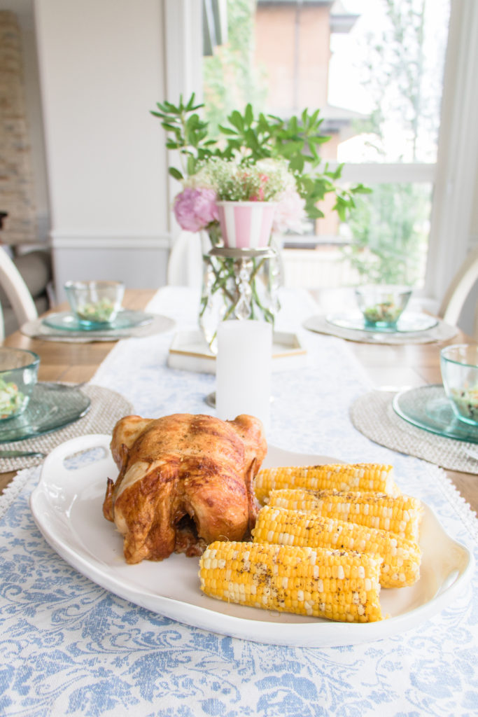 Father's Day recipe for Rotisserie Apple Wood Smoked Chicken and Hickory Smoked Sea Salt Corn