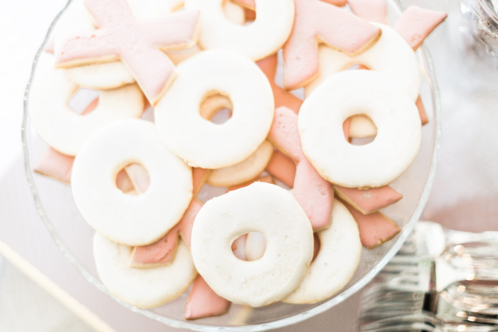 Pink and white XO sugar cookies • Floral Bridal Shower • Gossip Girl Bridal Shower 
