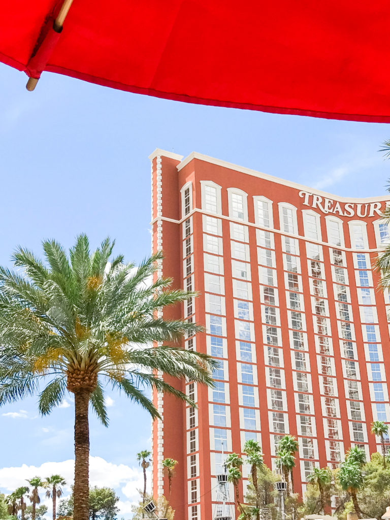 View of the Treasure Island hotel in Las Vegas, Nevada. Las Vegas travel tips.