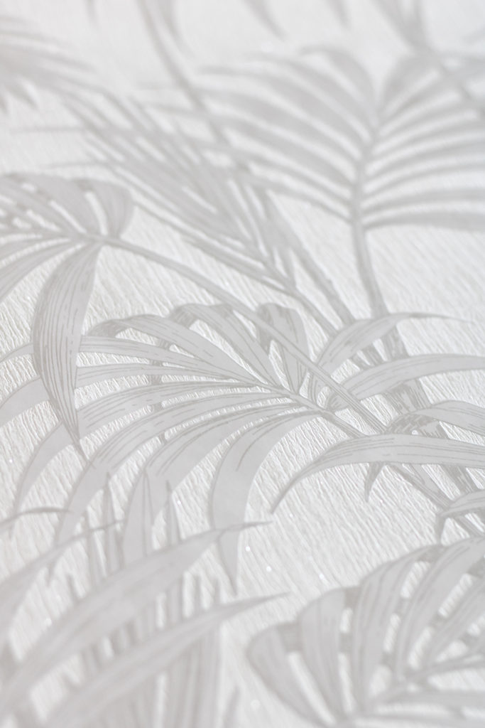 Honolulu White Ice Wallpaper by Graham & Brown - Bright white mudroom refresh • Mudroom design ideas 
