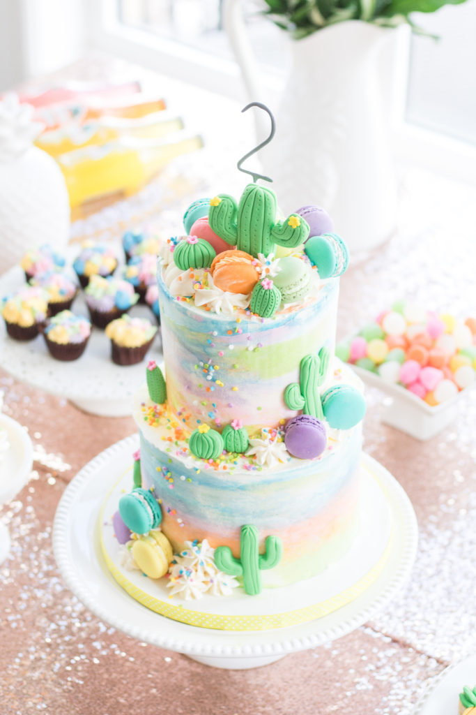 Fiesta birthday party cake with cactus - Cactus cake - Cactus fiesta birthday cake - Girl birthday party ideas - Second birthday party ideas