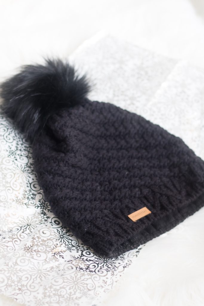HauteHat black fur pompom beanie, HauteHat black fur pompom toque, HauteHat black fur pompom hat