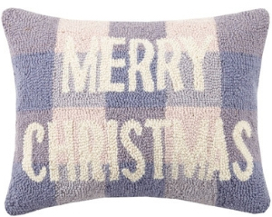 Blue and white woven plaid Merry Christmas pillow, Merry Christmas cushion, Blue Merry Christmas pillow, 60 cute Christmas pillows, 60 cute holiday pillows, cute Christmas cushions