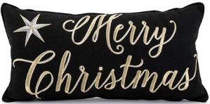 Black velvet and gold cursive Merry Christmas pillow, black Christmas pillows. black velvet holiday pillows, 60 cute Christmas pillows, 60 cute holiday pillows, cute Christmas cushions