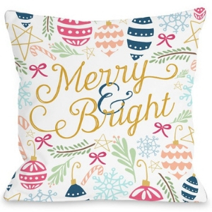Colourful merry and bright Christmas pillow, colourful cursive merry and bright holiday pillow, Bright and colourful Christmas pillows, 60 cute Christmas pillows, 60 cute holiday pillows, cute Christmas cushions