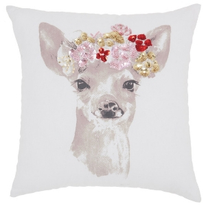 Christmas deer with flower crown pillow, Christmas deer pillow, Festive deer holiday pillow, 60 cute Christmas pillows, 60 cute holiday pillows 