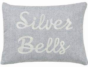 Gray and white silver bells pillow, gray and white silver bells holiday toss cushion, 60 cute Christmas pillows, 60 cute holiday pillows, cute Christmas cushions