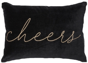 Black and gold velvet cheers pillow, black velvet Christmas pillow, gold Christmas pillow, 60 cute Christmas pillows, 60 cute holiday pillows, cute Christmas cushions