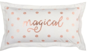 Gold cursive magical pillow with gold polka dots, magical holiday pillow, magical Christmas pillow, 60 cute Christmas pillows, 60 cute holiday pillows