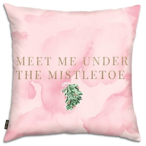 Pink watercolor meet me under the mistletoe Christmas pillow, Pink Christmas pillow, Pink Christmas cushion, 60 cute Christmas pillows, 60 cute holiday pillows, cute Christmas cushions