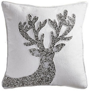 Sparkly reindeer pillow, white and silver reindeer Christmas pillow, Pier 1 Imports reindeer Christmas pillows, 60 cute Christmas pillows, 60 cute holiday pillows, cute Christmas cushions