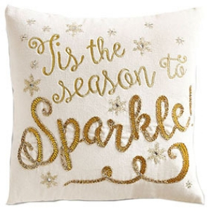 Gold cursive 'Tis the season to sparkle pillow, Gold Christmas Pier 1 Imports pillow, 60 cute Christmas pillows, 60 cute holiday pillows, cute Christmas cushions