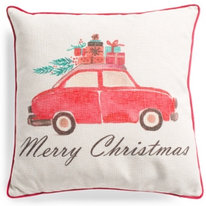 Red car Merry Christmas watercolor pillow, 60 cute Christmas pillows, 60 cute holiday pillows, cute Christmas cushions