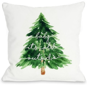 Green Christmas tree pillow, green Christmas tree cushion. Green tree baby it's cold outside pillow, 60 cute Christmas pillows, 60 cute holiday pillows, cute Christmas cushions
