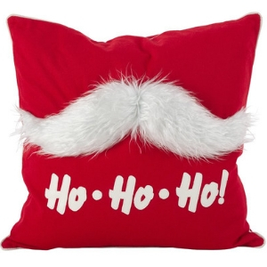 HoHoHo fuzzy moustache Christmas pillow, Red and white HoHoHo white fur fuzzy Christmas pillow, 60 cute Christmas pillows, 60 cute holiday pillows, cute Christmas cushions