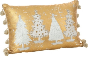 Gold and pom pom Christmas tree pillow, pom pom Christmas pillow, gold Christmas pillow, 60 cute Christmas pillows, 60 cute holiday pillows