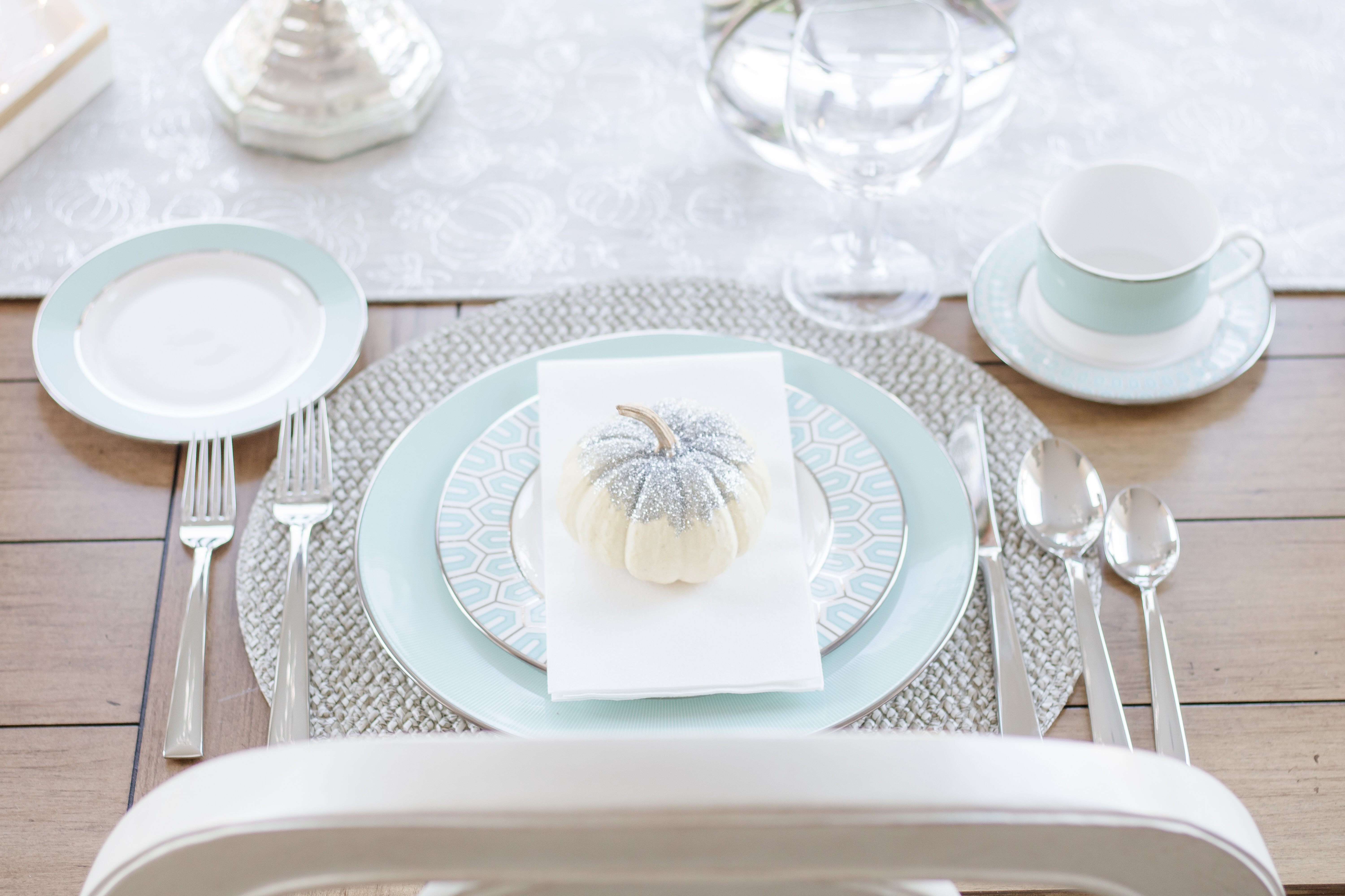 Blush and Aqua Fall Tablescape • Blush and Aqua Fall Table Setting ...