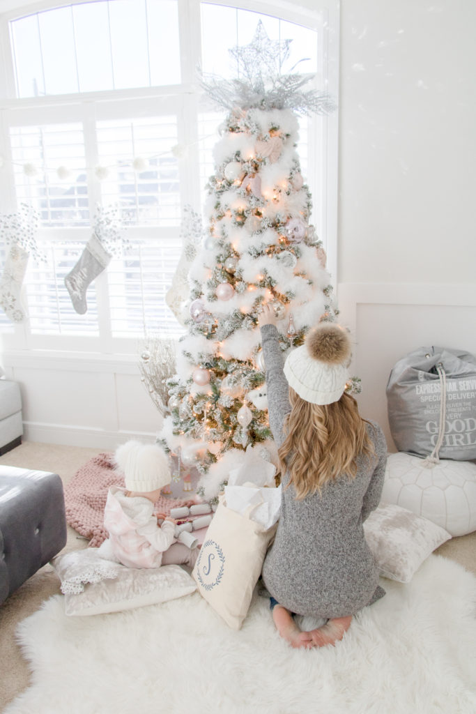 Fluffy white and blush pink Christmas tree, Swoon-worthy feminine Christmas decorations
