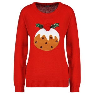 Red Christmas pudding pom pom Christmas sweater • 30 Cute Ugly Christmas Sweaters For Women that Sleigh in 2018 • The Tackiest, Cutest Ugly Christmas Sweaters of 2018