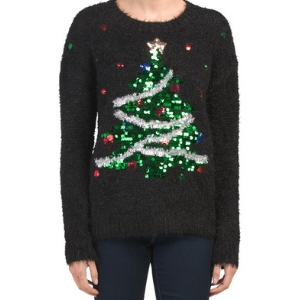 Green sequin Christmas tree Christmas sweater • 30 Cute Ugly Christmas Sweaters For Women that Sleigh in 2018 • The Tackiest, Cutest Ugly Christmas Sweaters of 2018