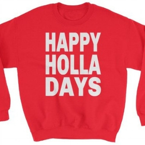 Red Happy Holla Days Graphic Christmas sweatshirt • 30 Cute Ugly Christmas Sweaters For Women that Sleigh in 2018 • The Tackiest, Cutest Ugly Christmas Sweaters of 2018