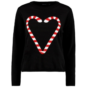 Black candy cane heart Christmas sweater • 30 Cute Ugly Christmas Sweaters For Women that Sleigh in 2018 • The Tackiest, Cutest Ugly Christmas Sweaters of 2018
