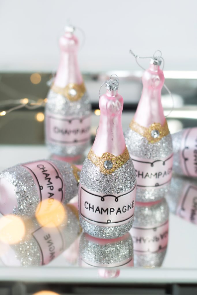 Pink and silver champagne bottle Christmas tree ornaments - New Year's Resolutions 2019 