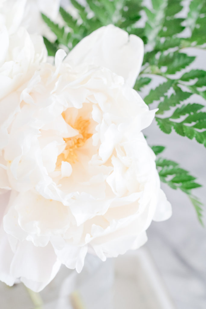 Fresh peonies add a pop of fresh colour to my light and airy guest bedroom 