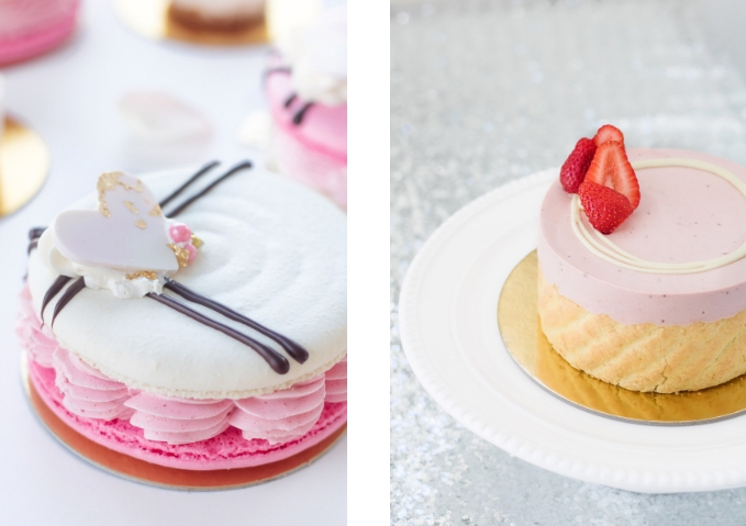 Macaron gateaus and strawberry mousse cheesecake - Easy Valentine's Day Dessert Table